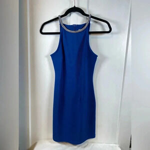 💚 Red Clover - Blue halter mini dress with rhinestone neckline - small